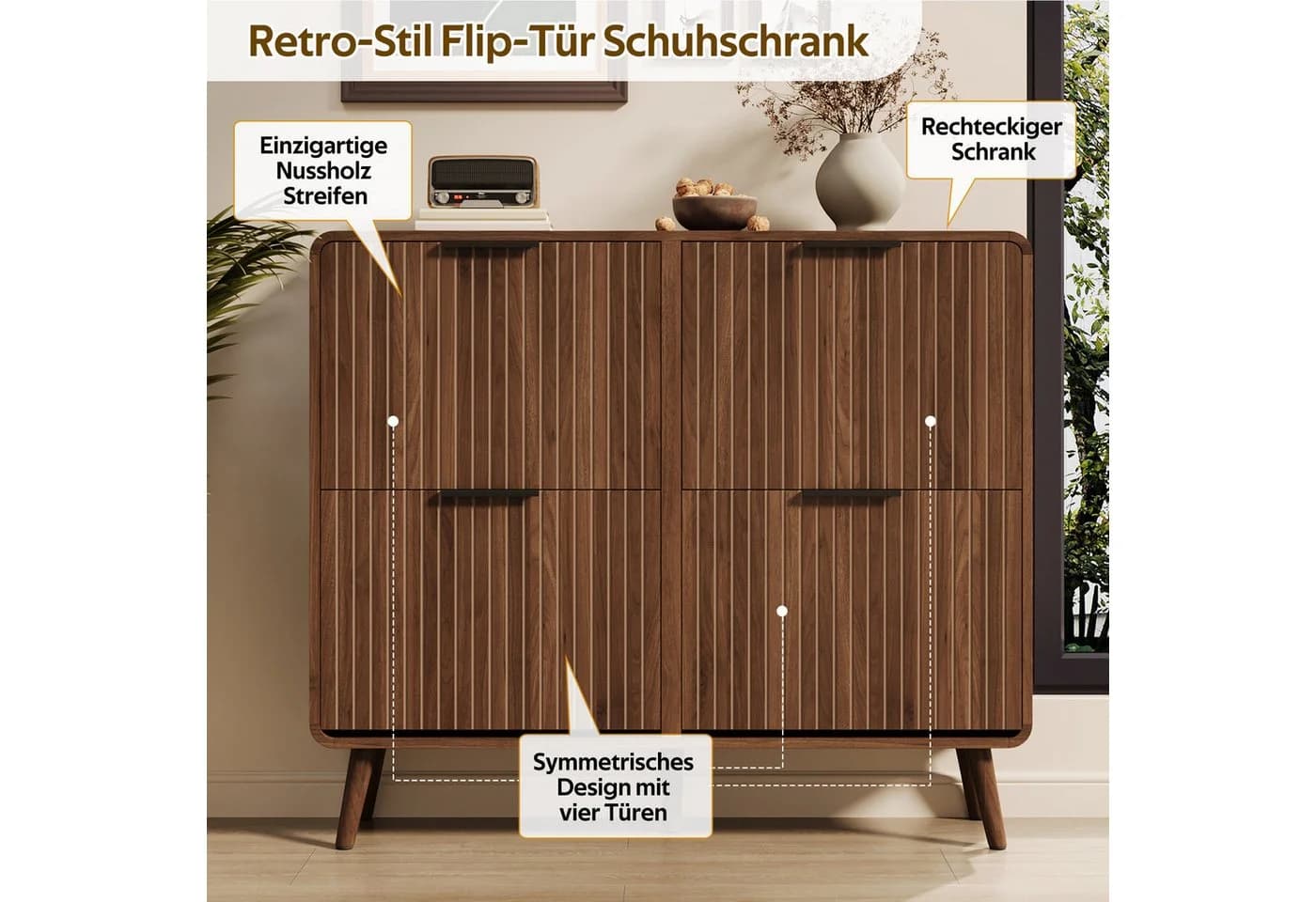 Merax Schuhschrank Walnussholz-Optik mit Massivholzbeinen - Bild 5