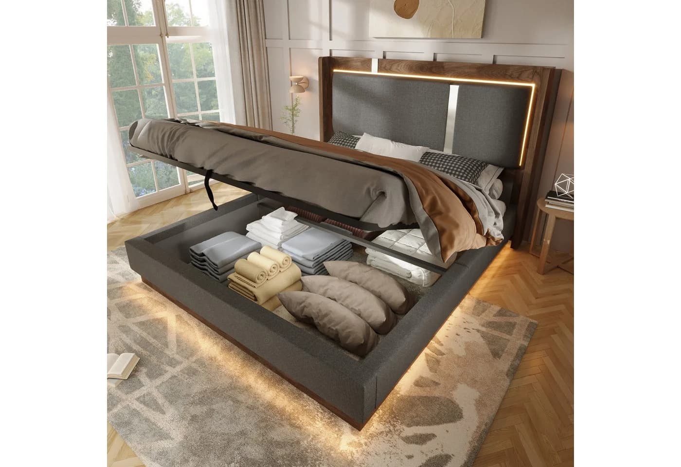 Flieks Polsterbett Grau mit LED-Beleuchtung & Stauraum - Bild 2