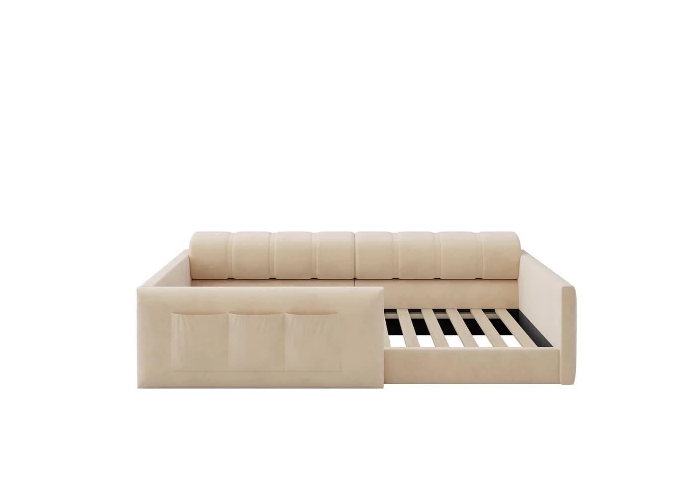 Flieks Polsterbett mit Stauraumtasche und Samtbezug Beige - Bild 5