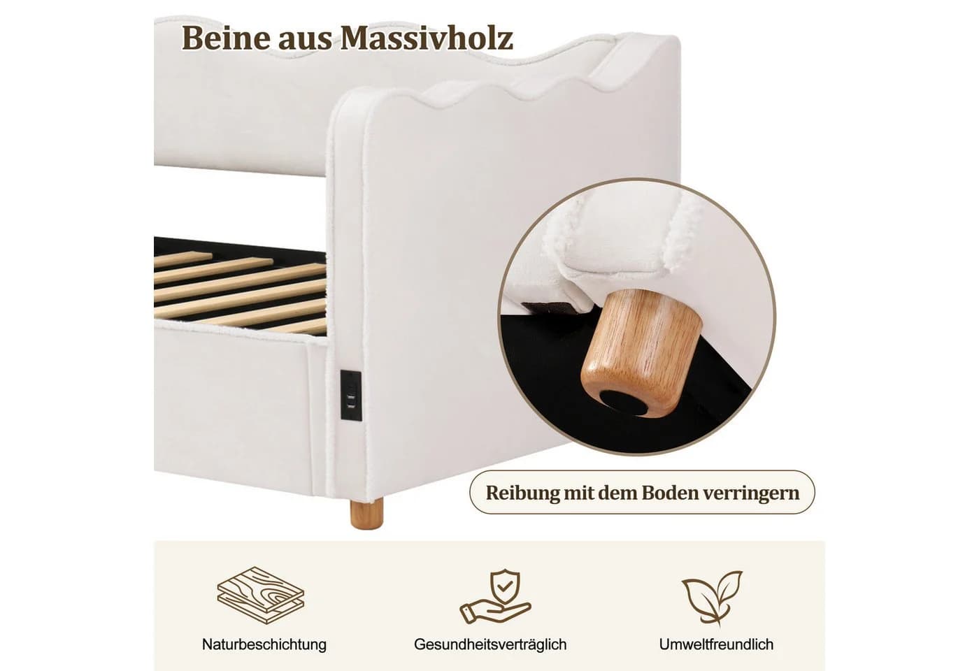 Flieks Polsterbett 90x200 mit USB-Anschluss und Stauraum - Bild 4