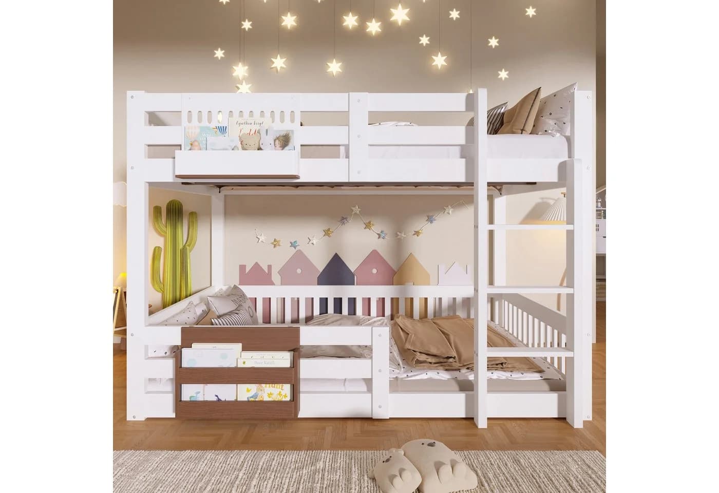 Flieks Etagenbett Kinderbett 140x200cm mit Stauraum & Sicherheitsgitter Weiß