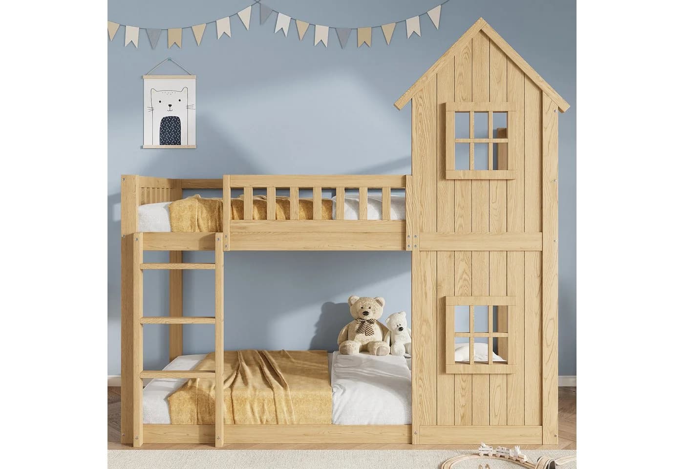 Flieks Etagenbett Hausform mit Fenster und Leiter