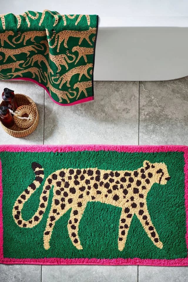 Next Badematte Gepard-Animal-Print Grün/Rosa Baumwolle