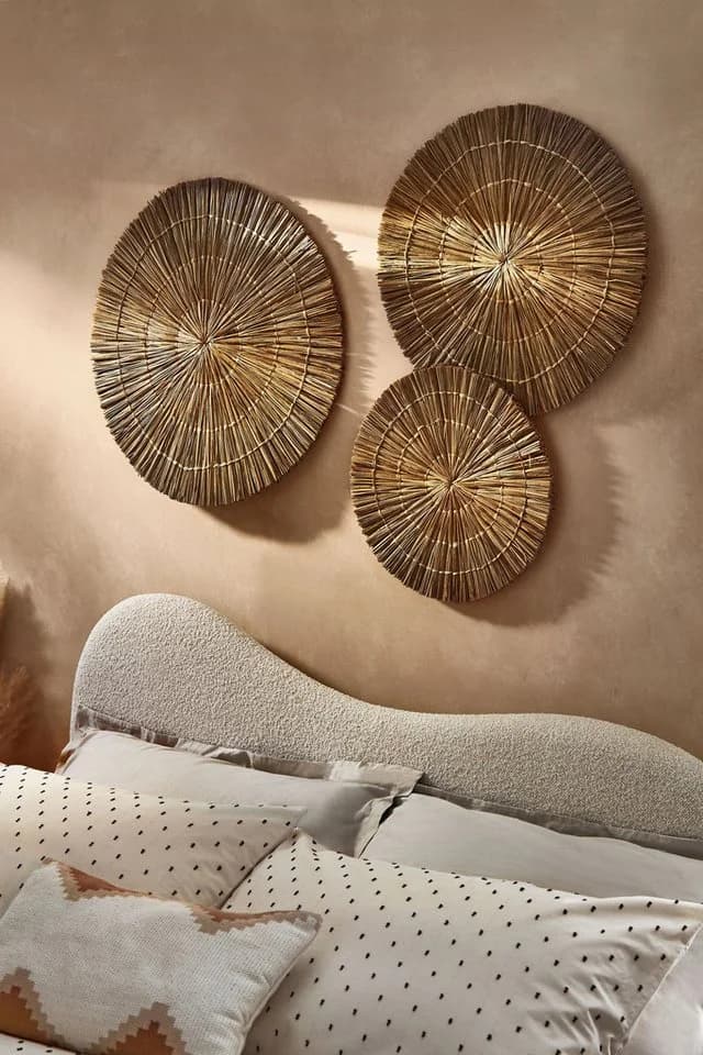 Next Wanddekoobjekt Set of 3 Woven Rattan Wall Plaques Braun