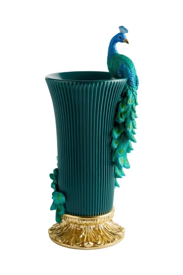 Next Dekovase Statement-Vase Pfau Blau Kunstharz