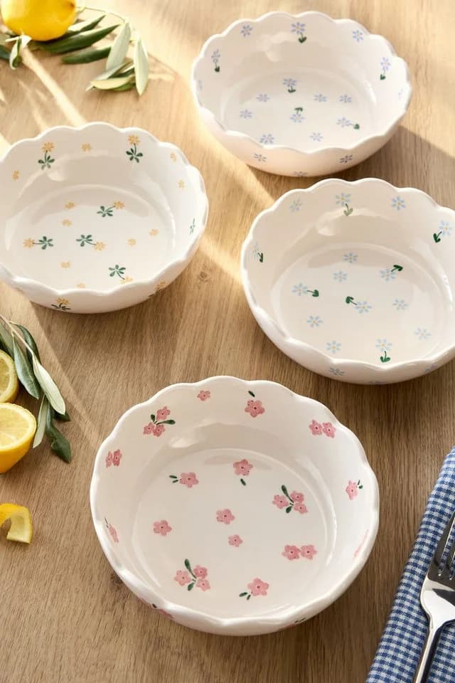 Next Snackschale 4er Set Maisie Stapelbar Blumenmuster Weiß Steingut