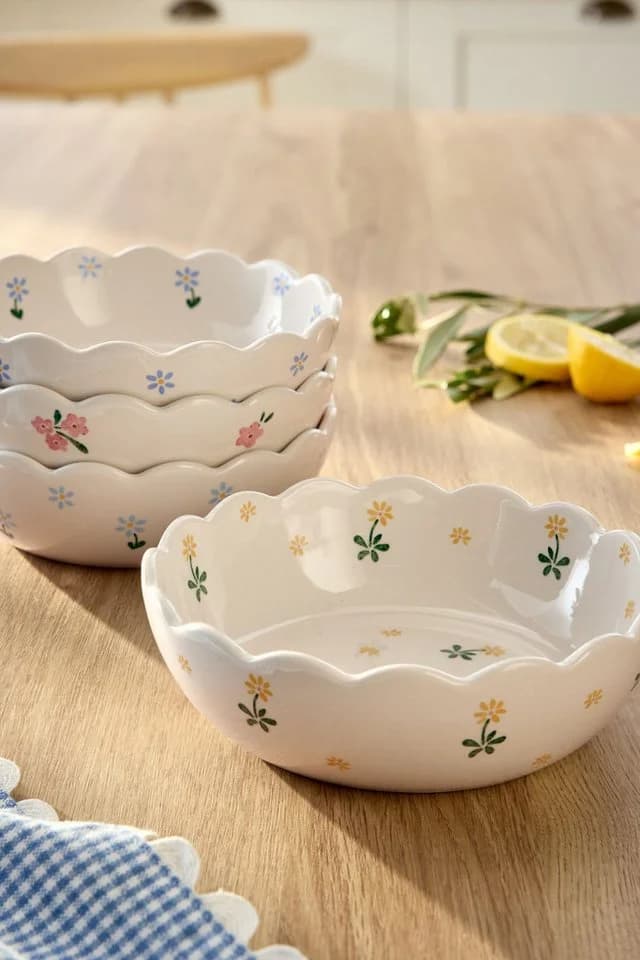 Next Snackschale 4er Set Maisie Stapelbar Blumenmuster Weiß Steingut - Bild 3