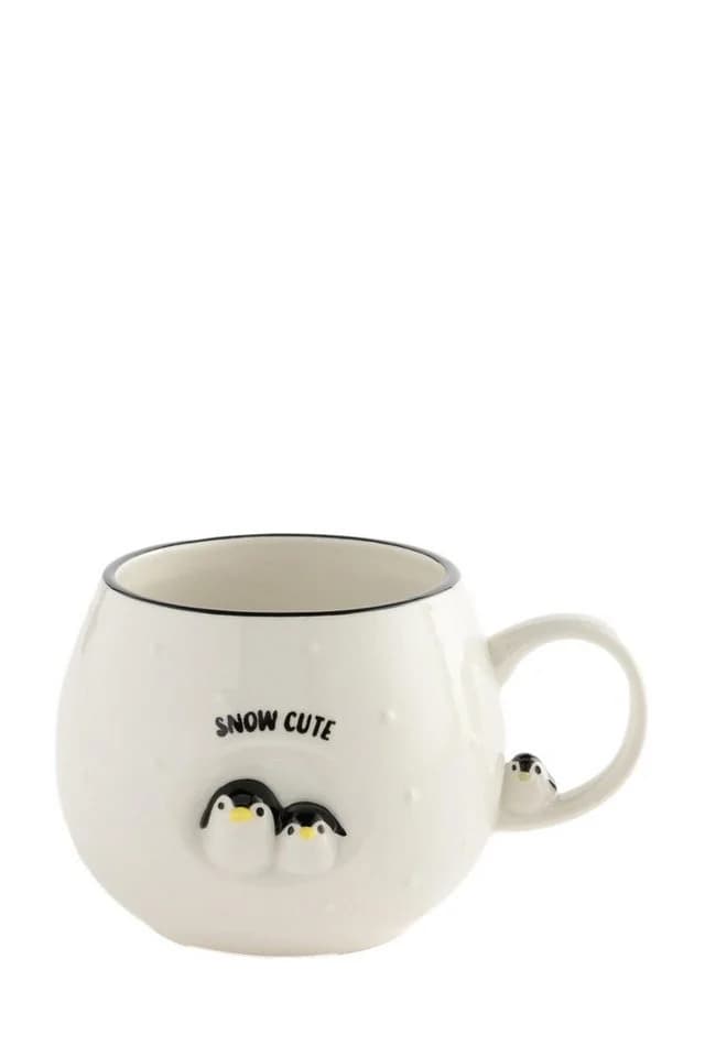 Next Weihnachtstasse Pinguin Beige Steingut