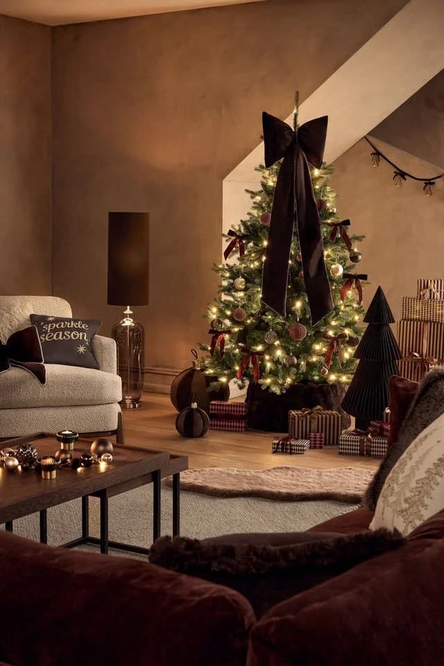 Next Christbaumspitze mit Samtschleife Braun