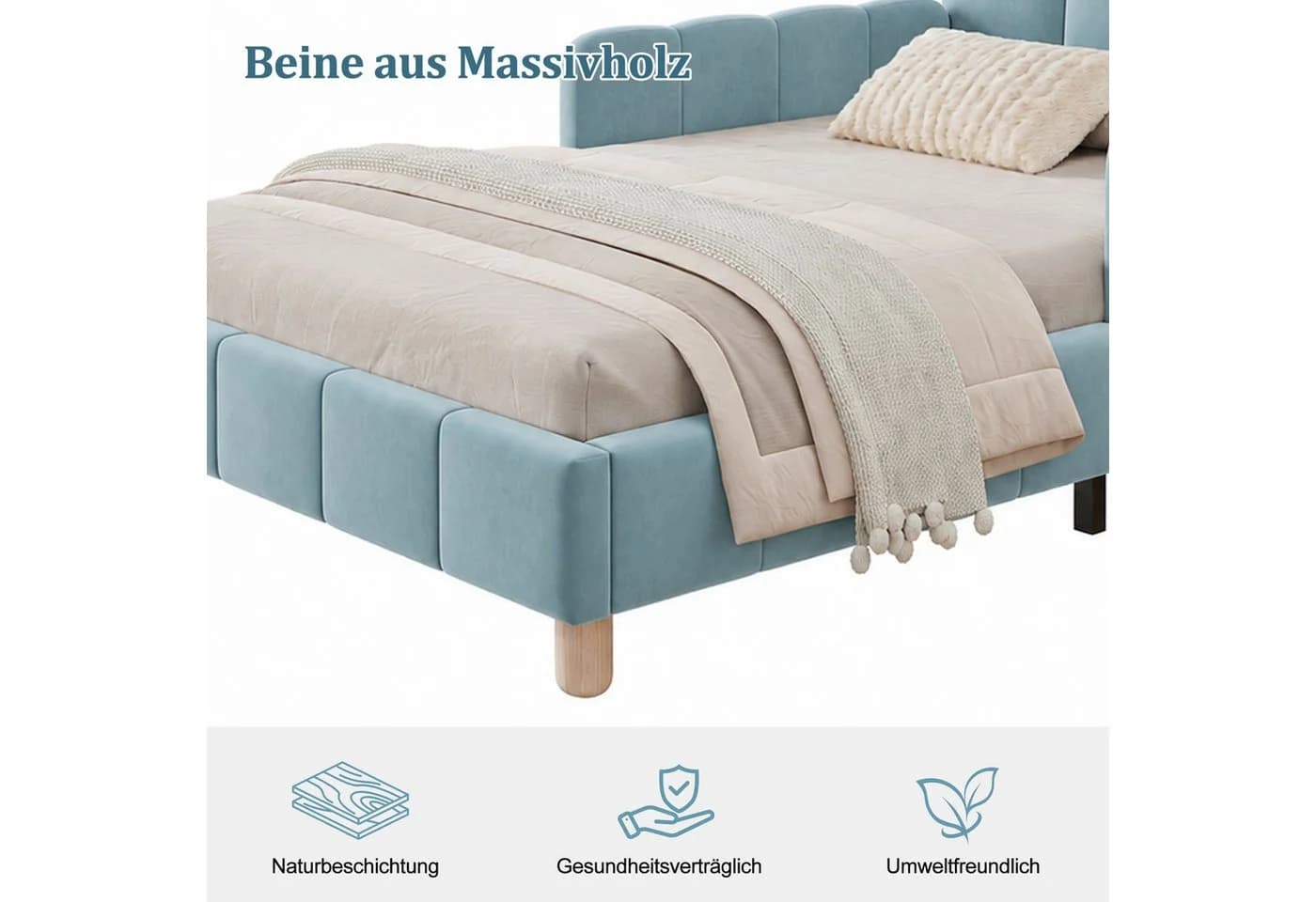 Flieks Polsterbett 90x200cm Blau mit Polsterkopfteil und Rausfallschutz - Bild 4