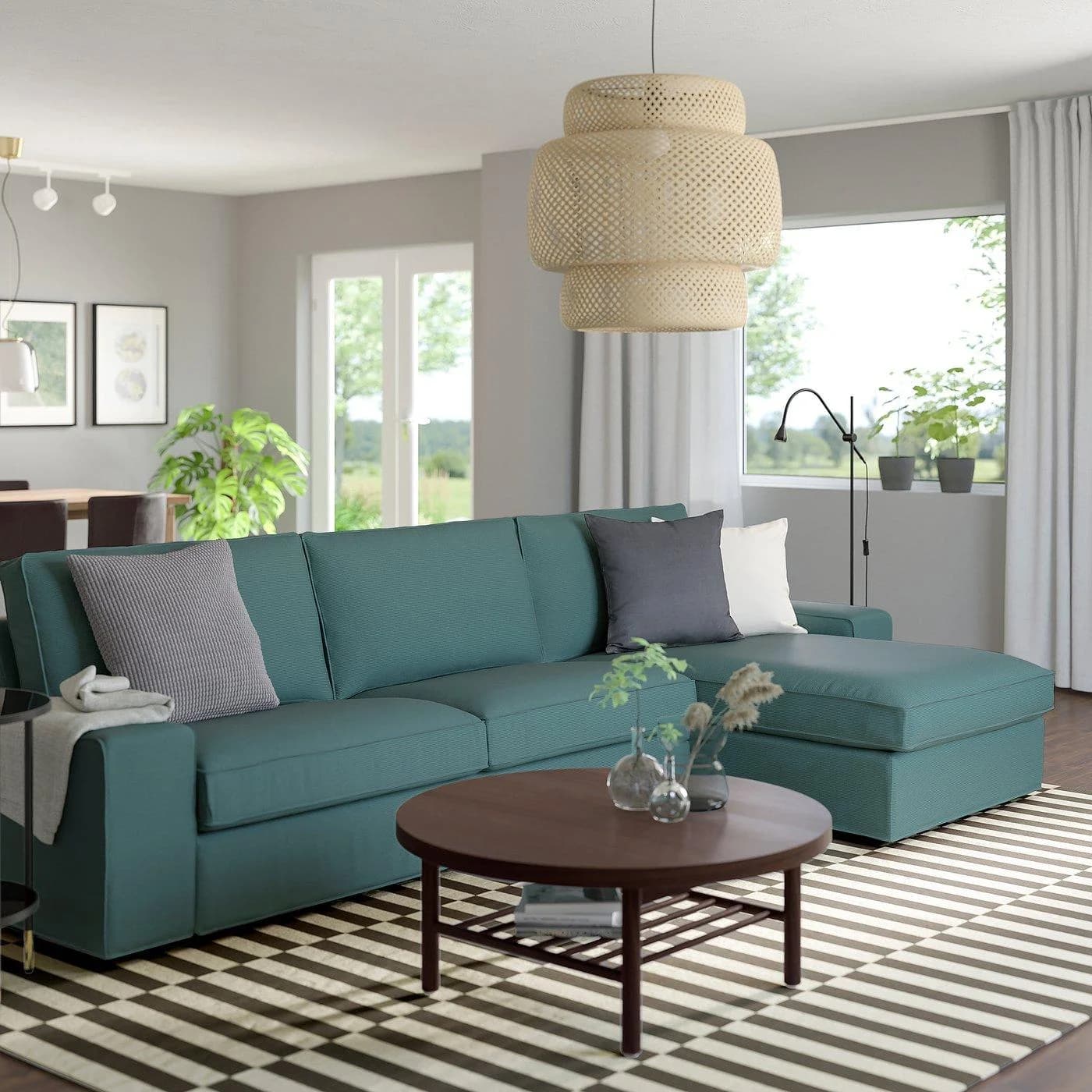 IKEA KIVIK 4er-Sofa mit Récamiere Kelinge Grautürkis