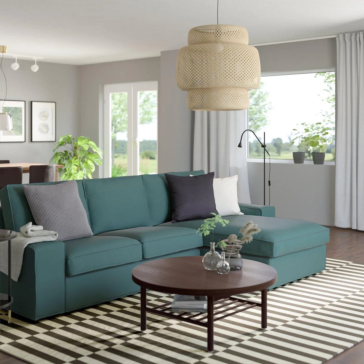 IKEA KIVIK 3er-Sofa mit Récamiere Kelinge Grautürkis