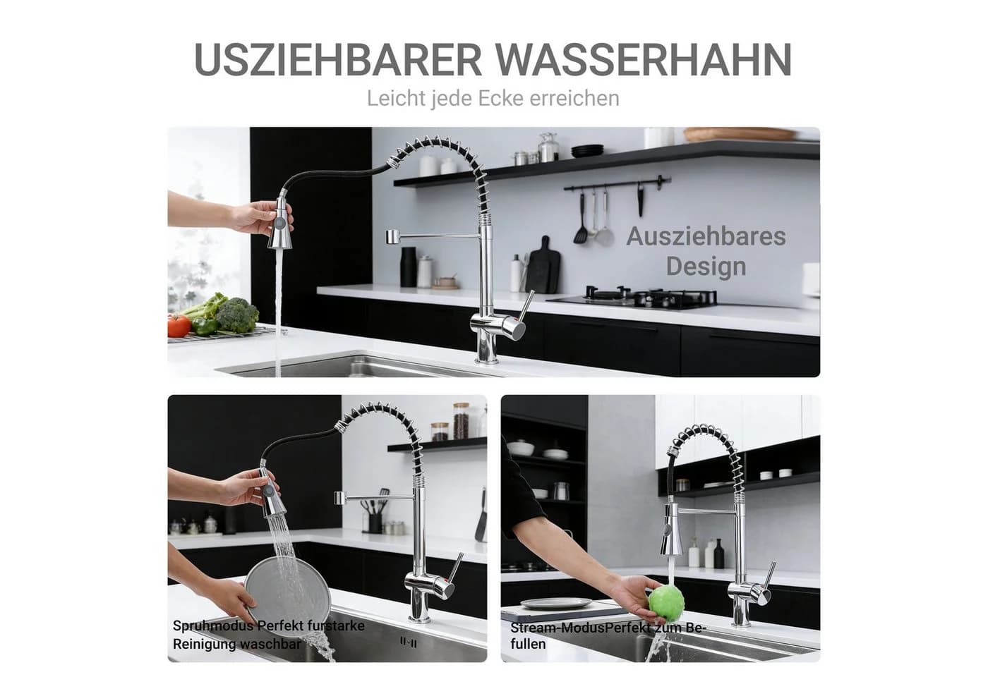 AICA Küchenarmatur mit ausziehbarer Brause und 360° Drehung - Bild 4