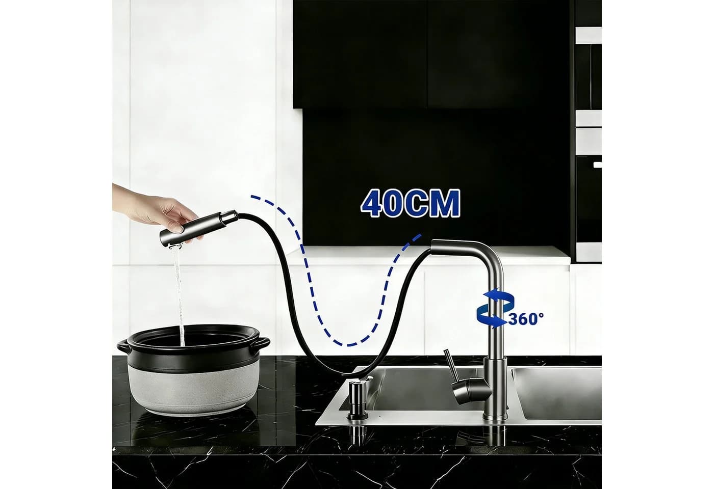 AICA Küchenarmatur ausziehbar 360° schwenkbar Edelstahl grau - Bild 4
