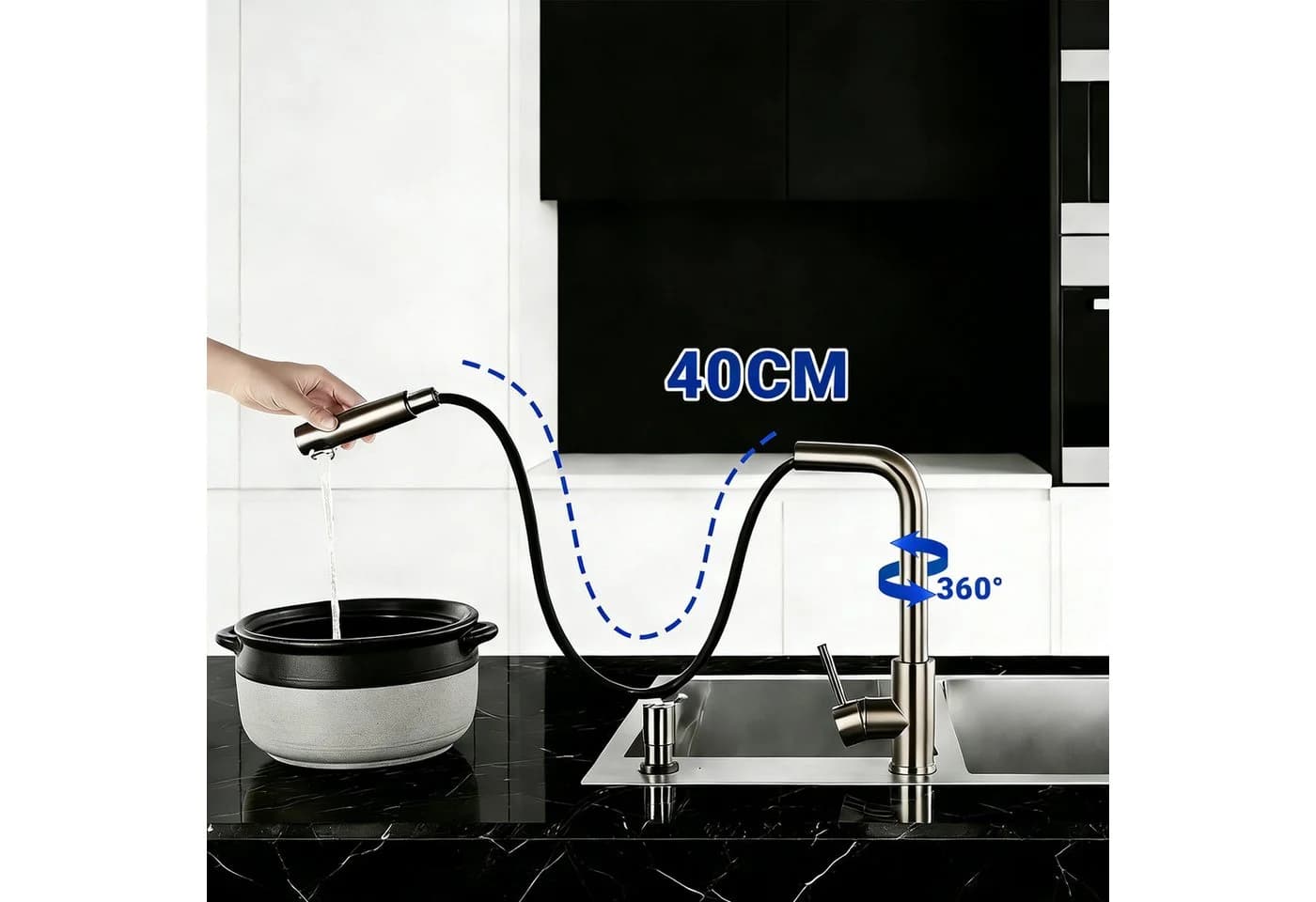 AICA Küchenarmatur 304 Edelstahl ausziehbar 360° schwenkbar - Bild 4