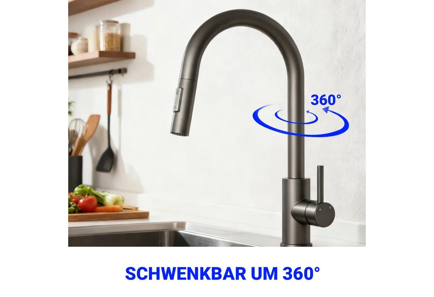Duschparadies Küchenarmatur Ausziehbar 360° Schwenkbar Edelstahl Grau - Bild 4