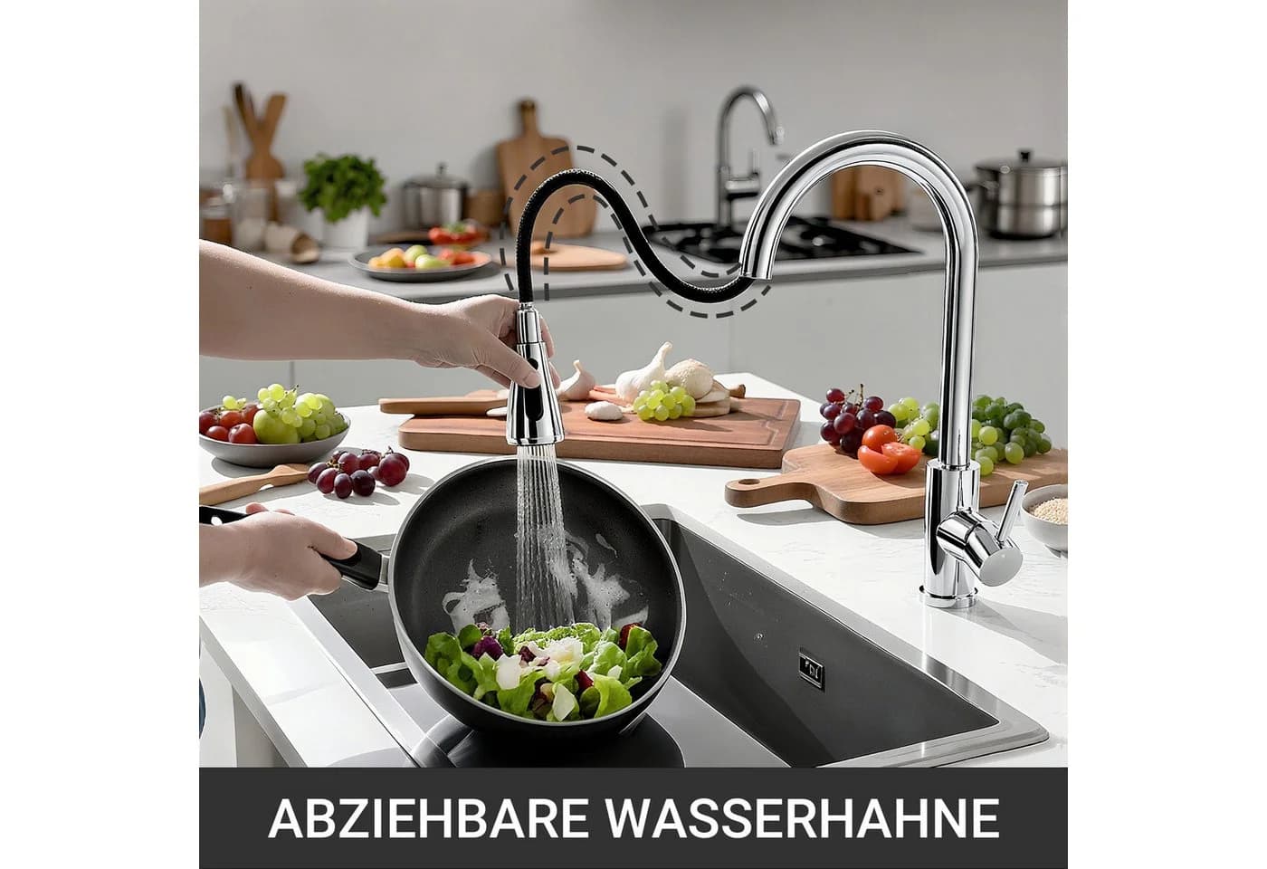 Duschparadies Küchenarmatur mit Ausziehfunktion & 360° Drehkopf Edelstahl - Bild 4