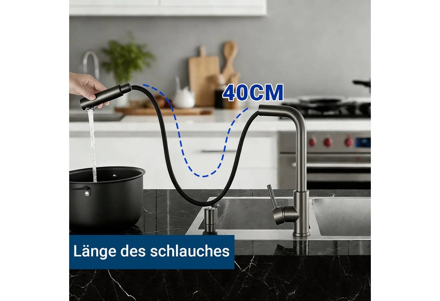 AICA Küchenarmatur mit Einhand & ausziehbarer Brause, Pistolengrau - Bild 3