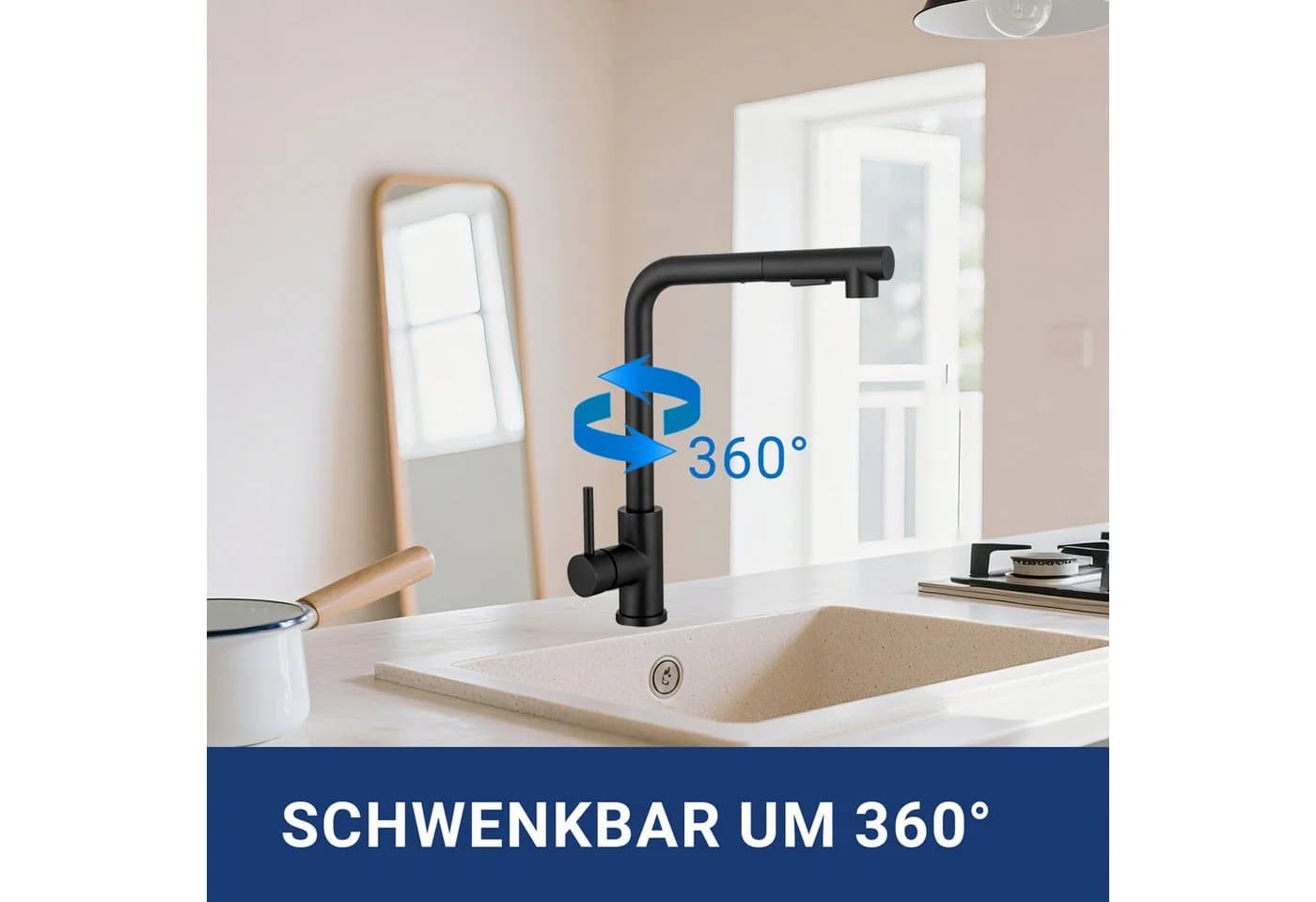 AICA Küchenarmatur Wasserhahn Küche Einhand Hochdruckhahn Schwarz