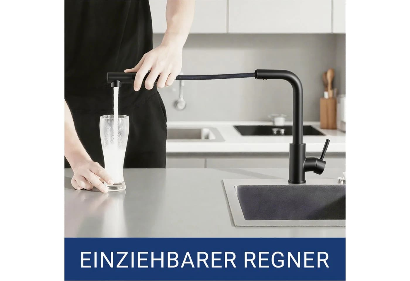 AICA Küchenarmatur Wasserhahn Küche Einhand Hochdruckhahn Schwarz - Bild 4