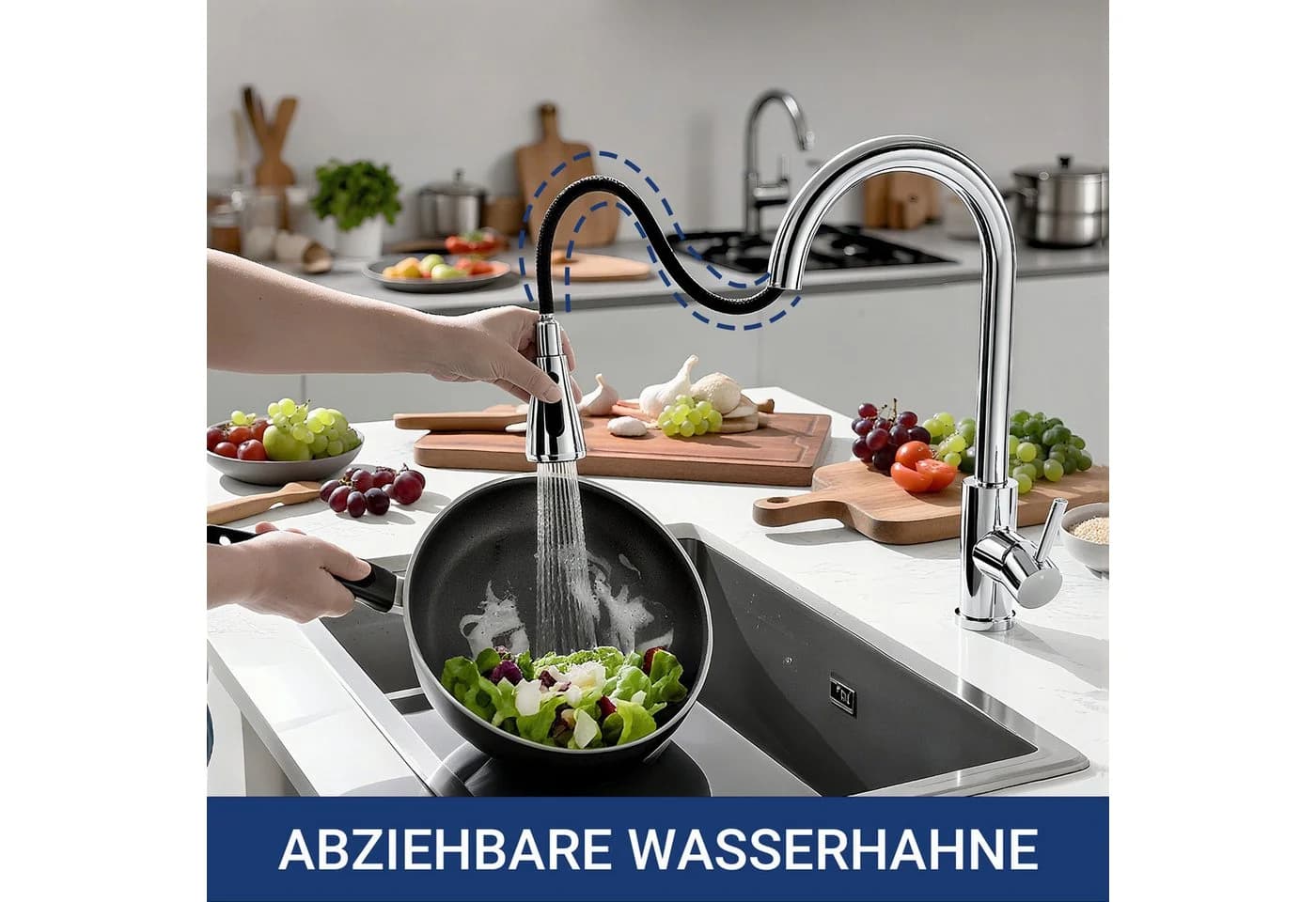 AICA Küchenarmatur Ausziehbar 360° Edelstahl Einhebelarmatur mit Brause - Bild 3