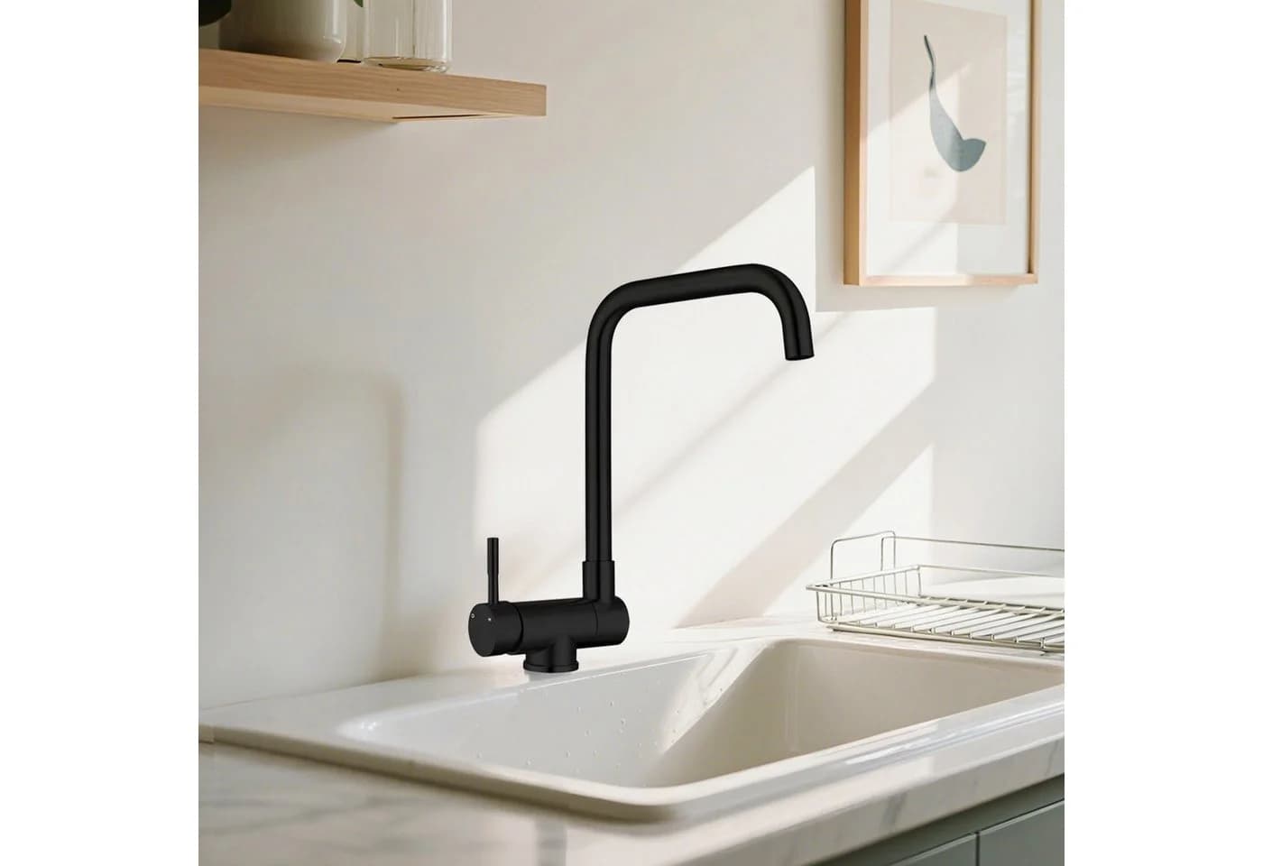 Duschparadies Küchenarmatur Wassermann L-Form Edelstahl Schwarz