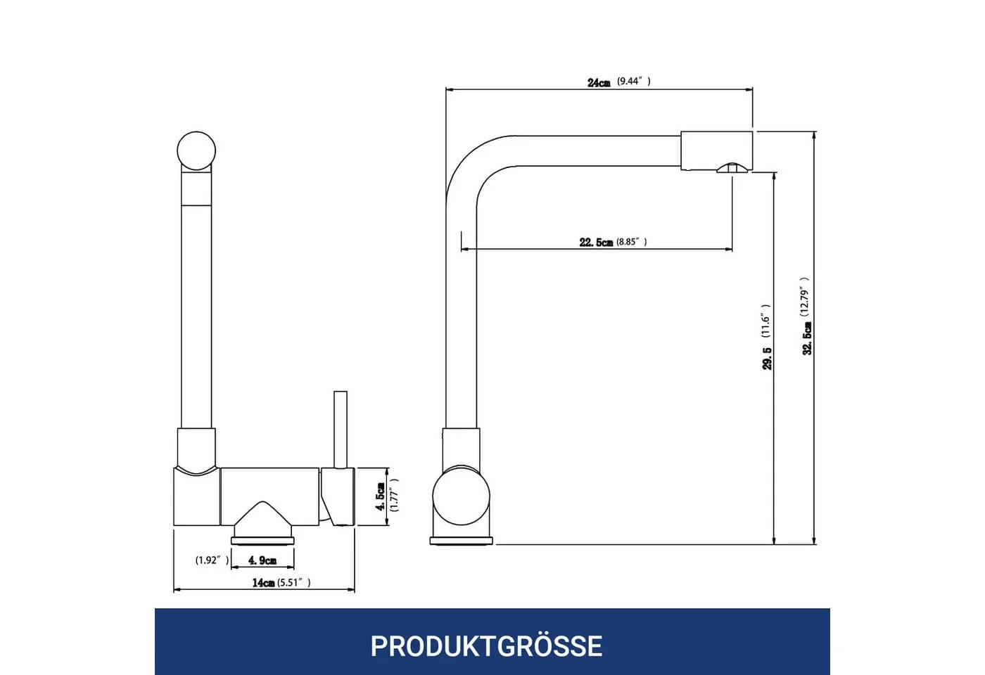 Küchenarmatur aus 304 Edelstahl, klappbar und 360° schwenkbar