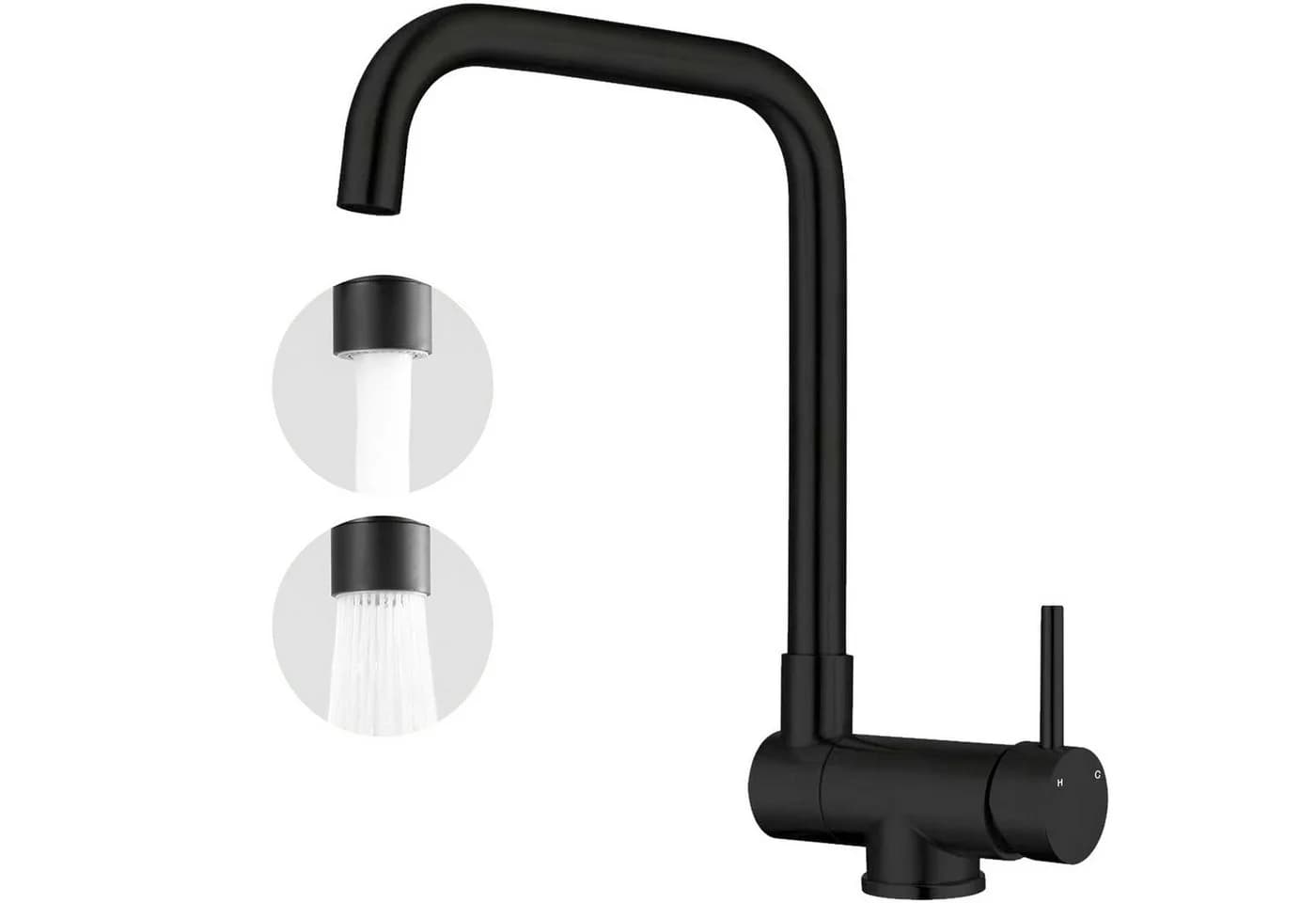 AICA Küchenarmatur Wasserhahn Küche, L-Form Einhebelmischer aus Edelstahl - Bild 2