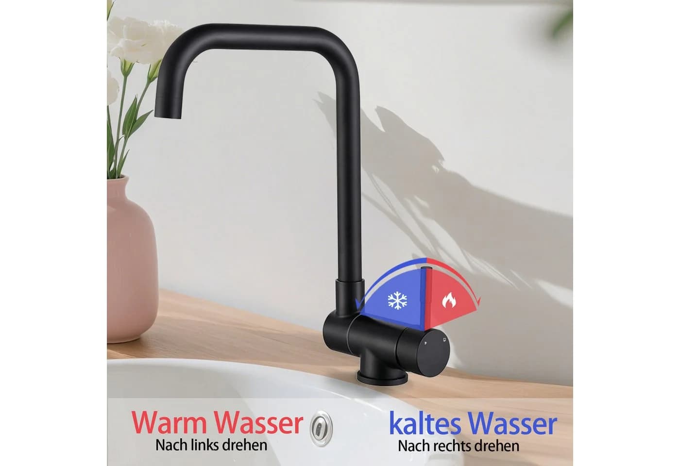 AICA Küchenarmatur Wasserhahn Küche, L-Form Einhebelmischer aus Edelstahl - Bild 4