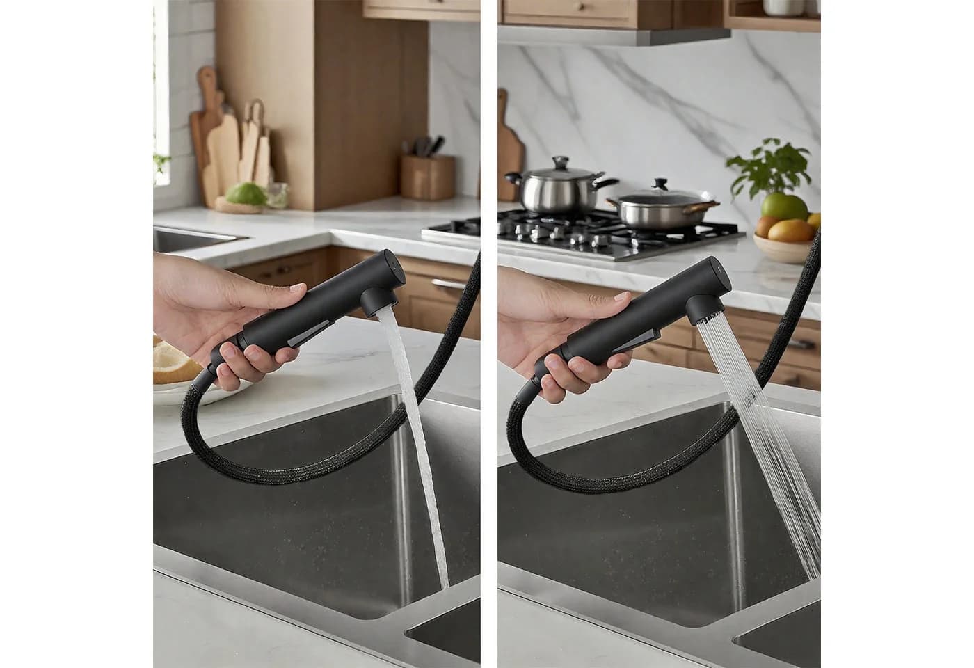 AICA Küchenarmatur Wasserhahn Hochdruck 40cm Auszug Schwarz - Bild 3