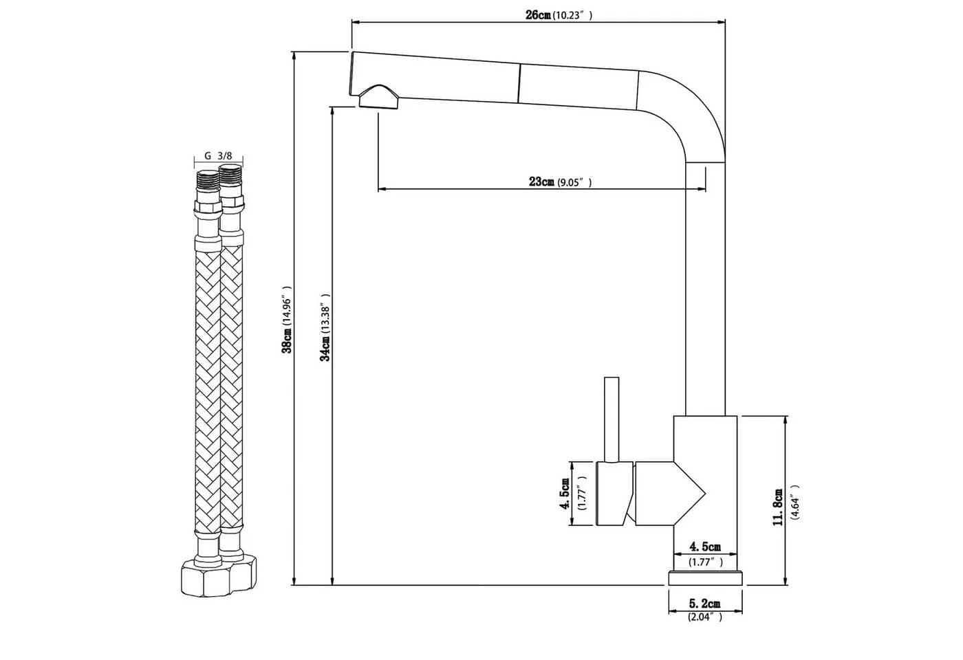 AICA Küchenarmatur Wasserhahn Hochdruck 40cm Auszug Schwarz - Bild 5
