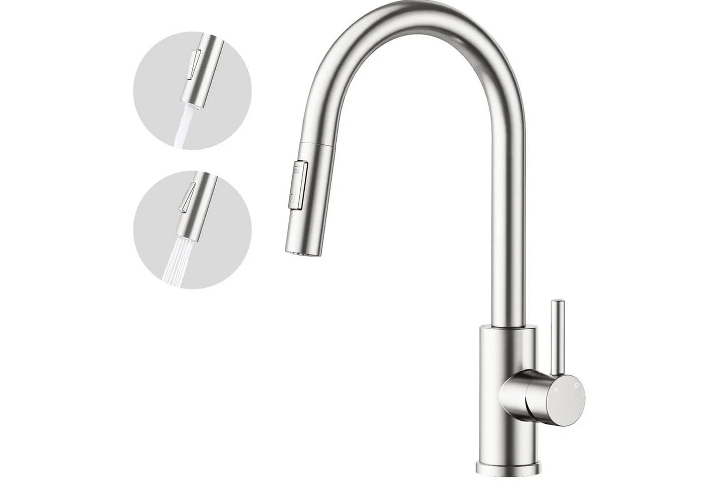 AICA Küchenarmatur Ausziehbar 360° Schwenkbar Silber - Bild 2