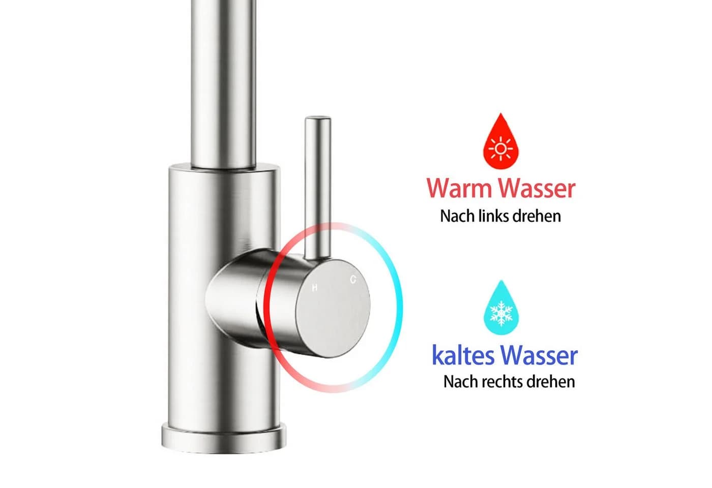 AICA Küchenarmatur Ausziehbar 360° Schwenkbar Silber - Bild 4