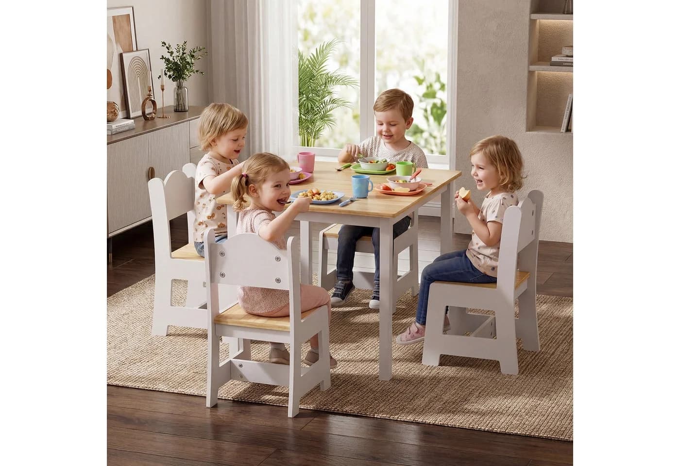 LEADZM Kindertisch mit 4 Stühlen Grau/Weiß - Bild 3