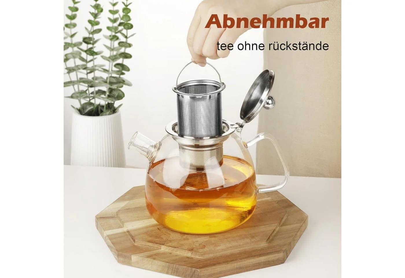 LIBWYS Teekanne Glas 1L Borosilikat mit Edelstahlsieb - Bild 4