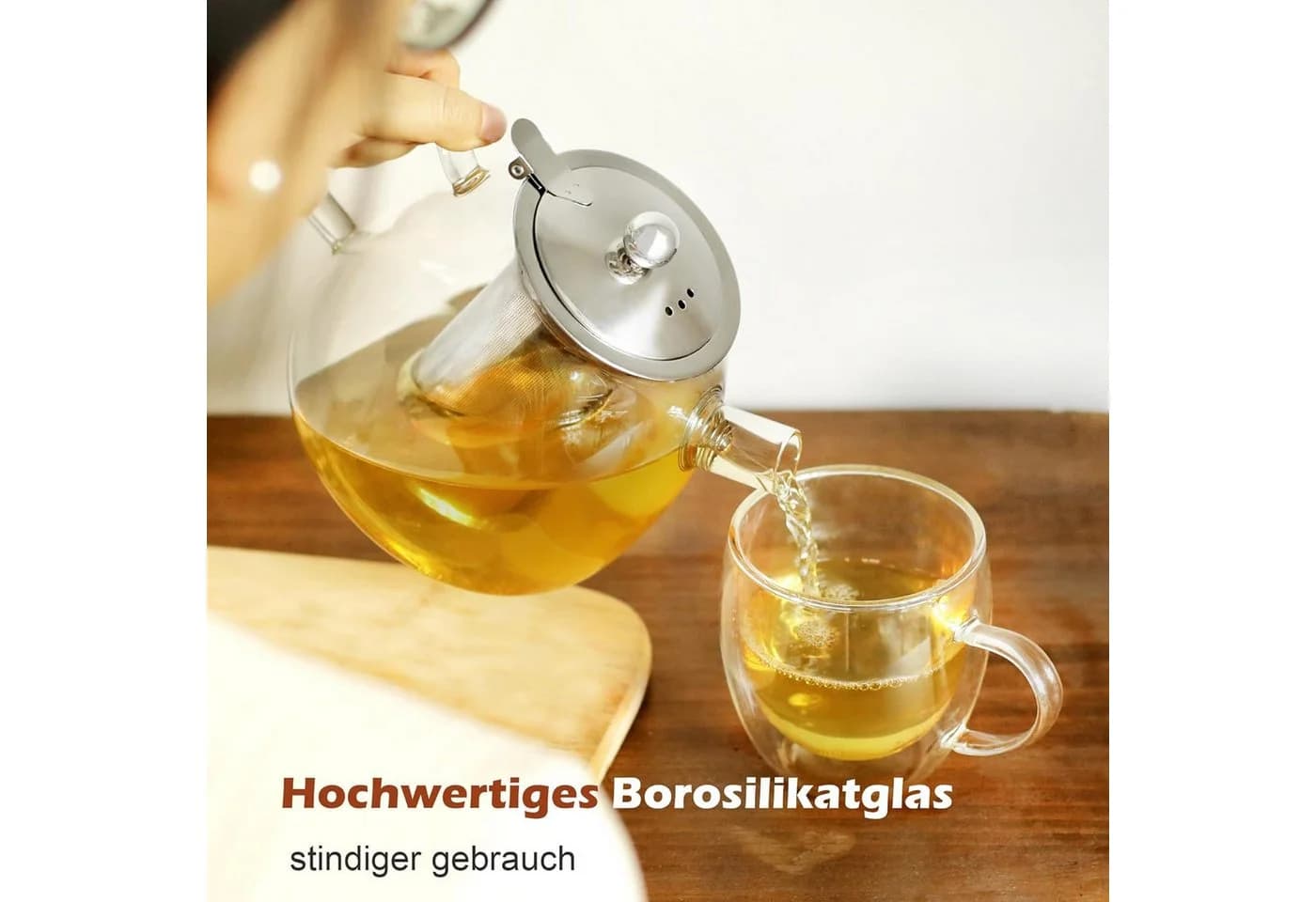 LIBWYS Teekanne Glas 1L Borosilikat mit Edelstahlsieb - Bild 5