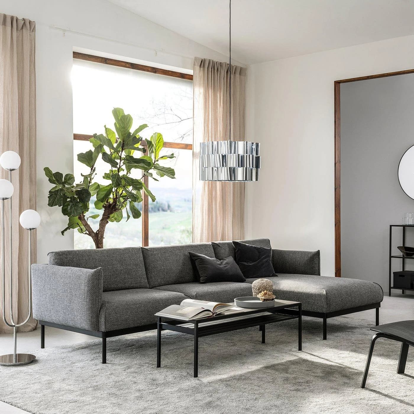 IKEA ÄPPLARYD 3er-Sofa mit Récamiere Grau/Schwarz