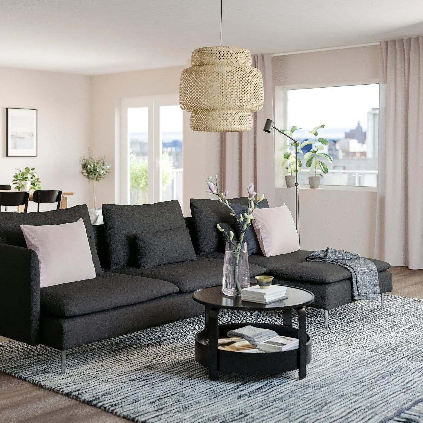 IKEA SÖDERHAMN 4er-Sofa mit Récamiere Dunkelgrau
