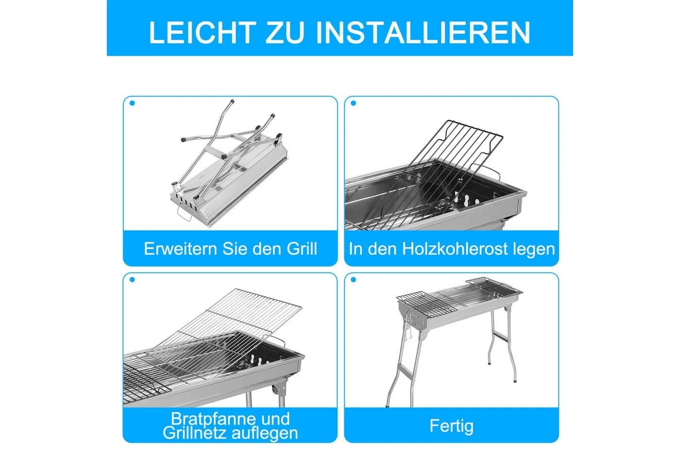 LALAHO Klappgrill Edelstahl mit Grillrost - Bild 3