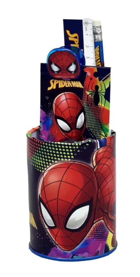 Giovas Spiderman Stiftebox Set mit Metall-Köcher und Zubehör