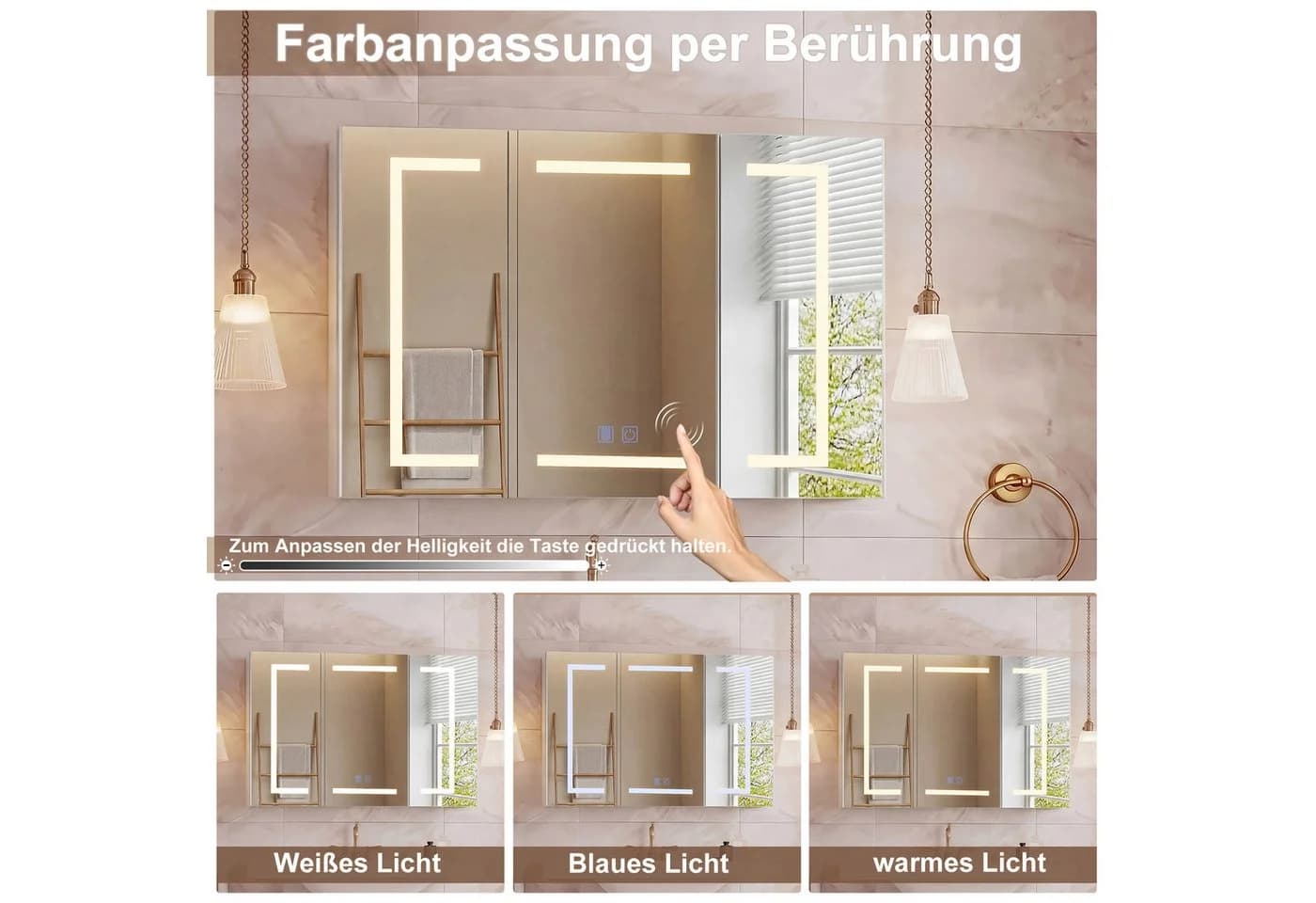 Simurq Spiegelschrank 3-türig mit LED-Beleuchtung und Steckdose - Bild 4
