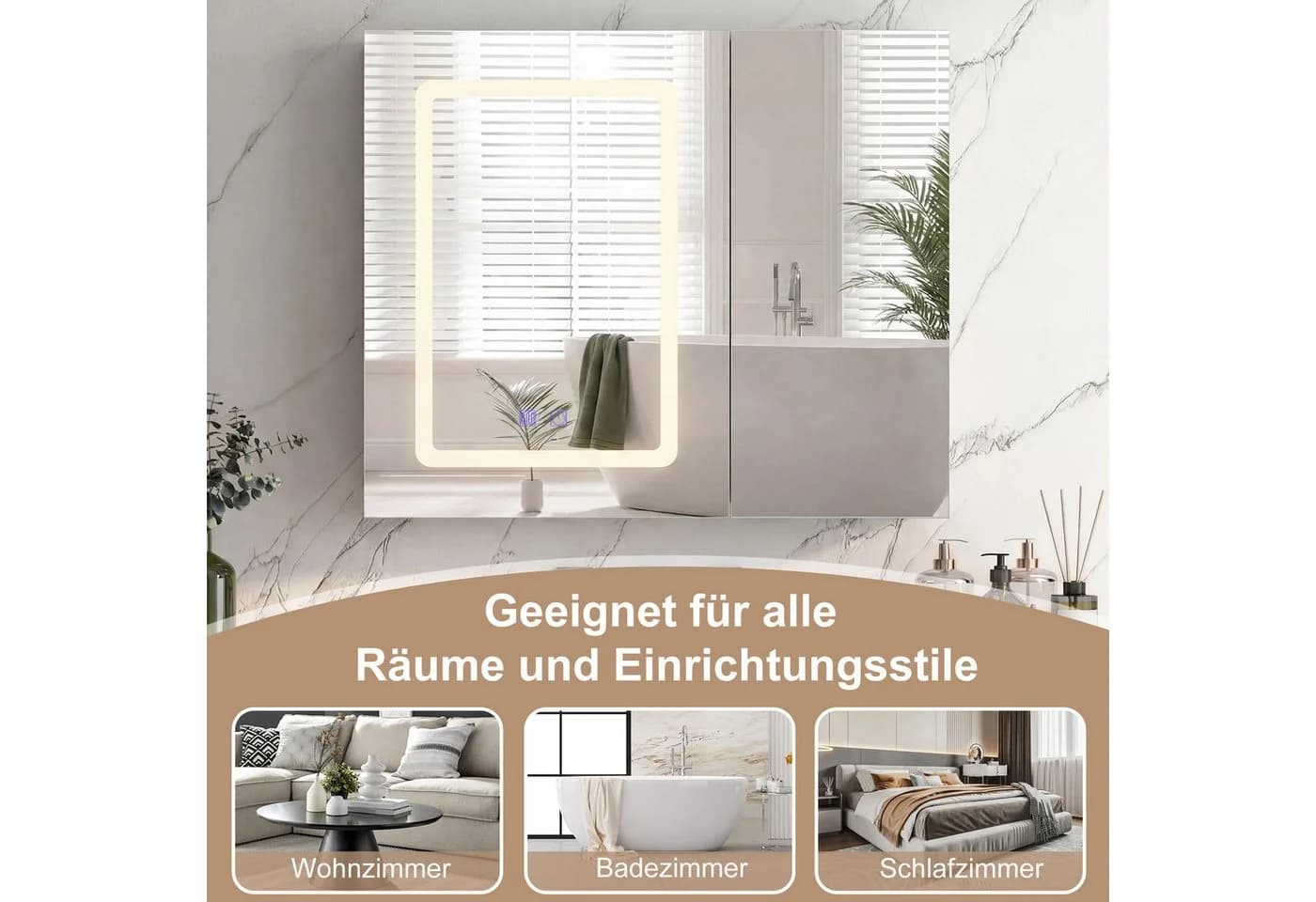 Simurq Spiegelschrank Bad mit LED-Beleuchtung und Antibeschlag - Bild 4