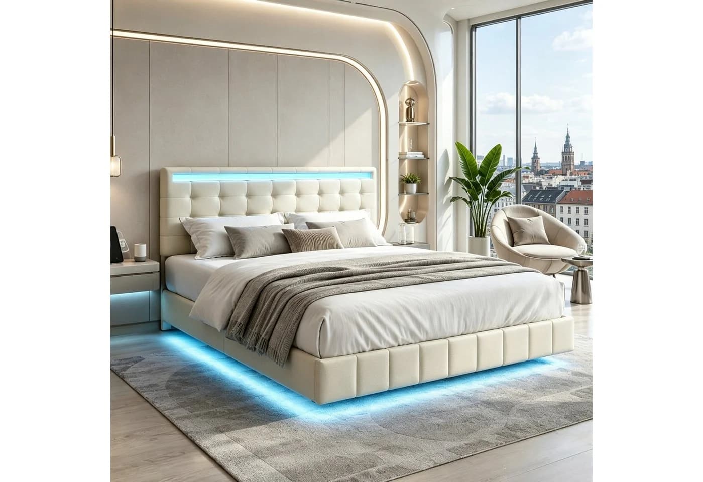 Simurq Polsterbett 140x200 mit LED-Beleuchtung und USB - Bild 2