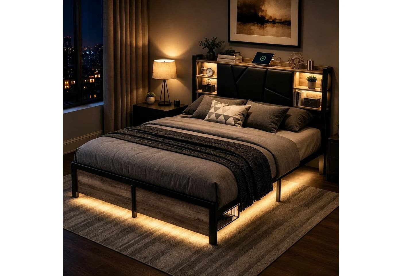 Simurq Metallbett mit LED Beleuchtung und USB Stauraum - Bild 2