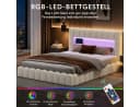 Simurq Polsterbett 140x200 LED Stauraumbett Beige Grau Bild 5