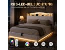 Simurq Polsterbett 140x200 mit Stauraum, LED & USB-Port Samt Beige Bild 5