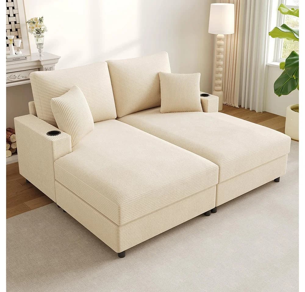 Sweiko Schlafsofa XXL Beige mit USB-Anschluss & Schlaffunktion