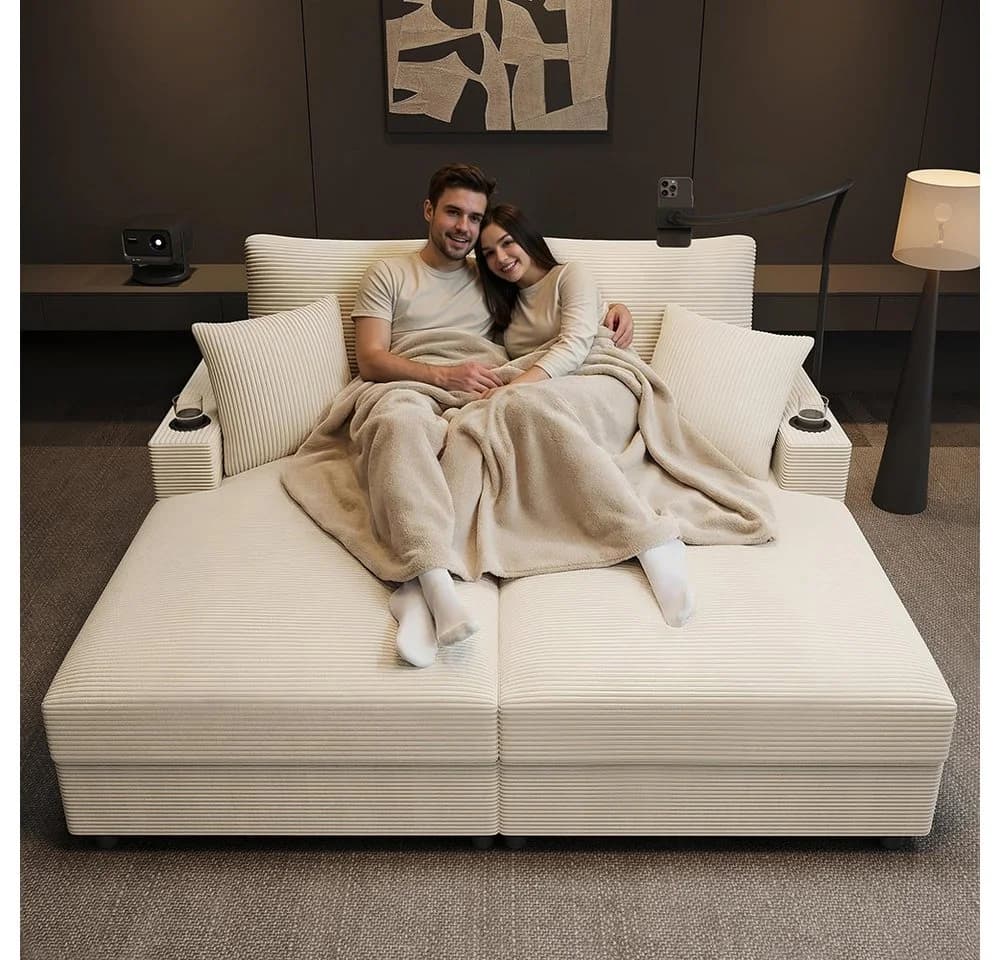 Sweiko Schlafsofa XXL Beige mit USB-Anschluss & Schlaffunktion - Bild 2