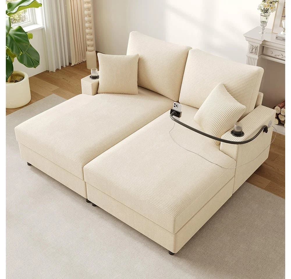 Sweiko Schlafsofa XXL Beige mit USB-Anschluss & Schlaffunktion - Bild 3