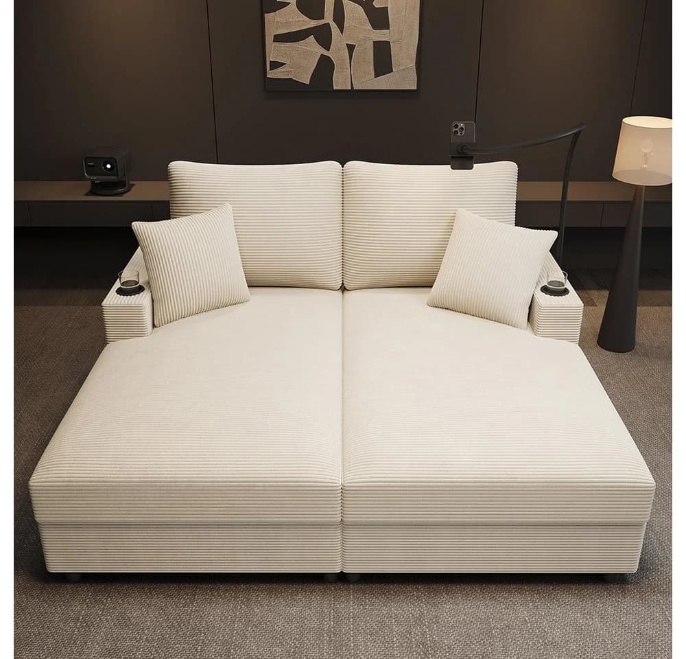 Sweiko Schlafsofa XXL Beige mit USB-Anschluss & Schlaffunktion - Bild 4